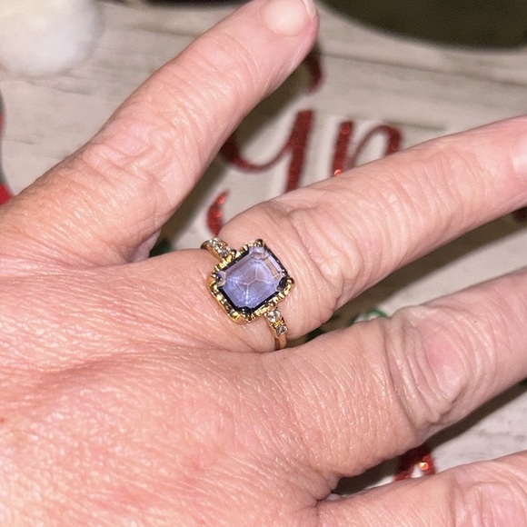 ♥️Ring Emerald Cut Center,Blue stone,White rounds SEMI PRECIOUS STONES,18KTSTS - Picture 8 of 9